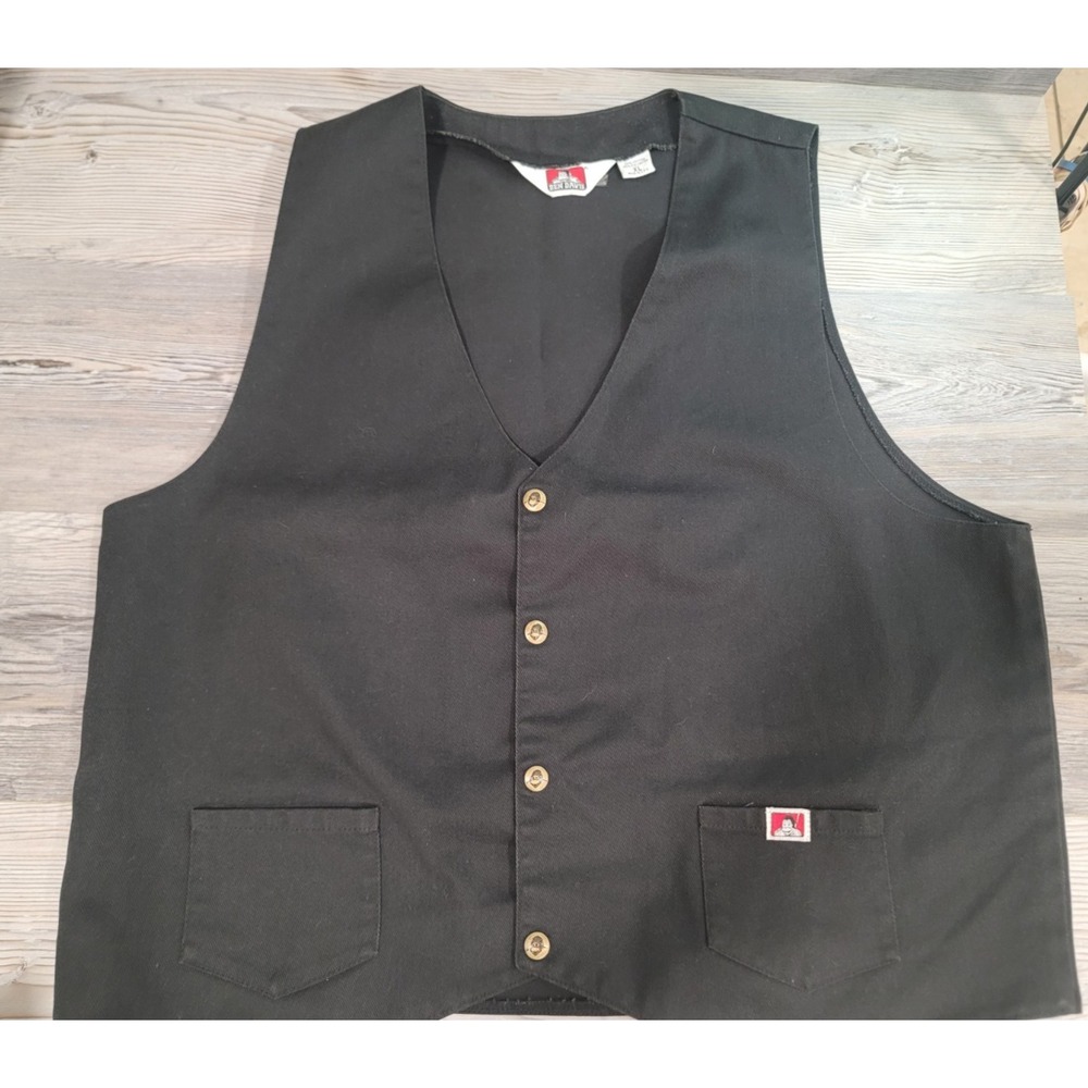 Vintage Ben Davis Vest XL Black monkey button snaps Excellent Heavy Material